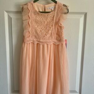 Nannette Peach Lace Formal Kids Dress